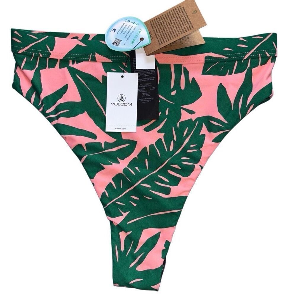 Volcom leaf ur life bikini bottom high waist cheeky emerald green pink small new